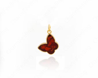 18K Gold Filled Butterfly Pendant,Insect Charm,Enamel Charm,Micropavé CZ Butterfly Necklace, DIY Jewelry Making Accessories,20.5x14.5x4mm