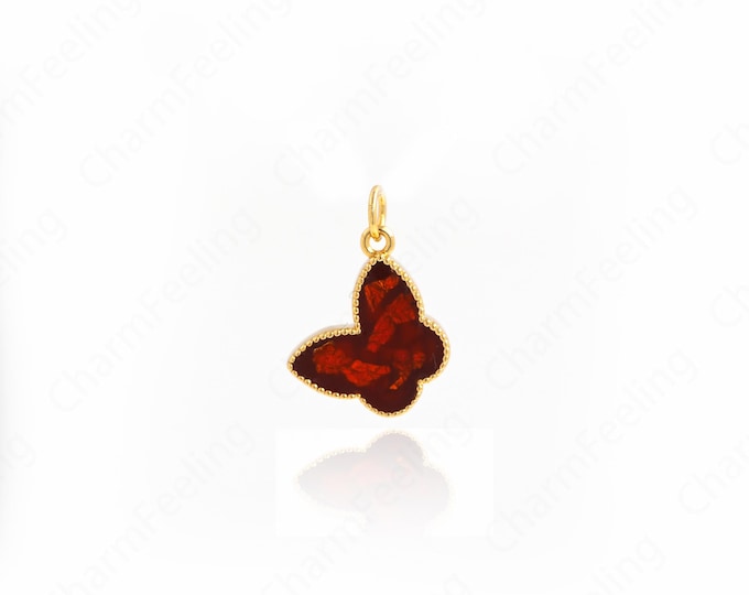 18K Gold Filled Butterfly Pendant,Insect Charm,Enamel Charm,Micropavé CZ Butterfly Necklace, DIY Jewelry Making Accessories,20.5x14.5x4mm