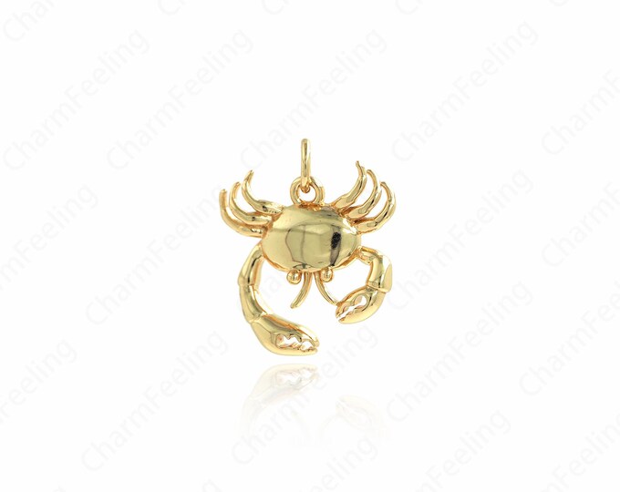 Gold Crab Pendant,Sea Life Pendant, Ocean Charm, 18K Gold Filled Crab Necklace, DIY Jewellery Supplies, 19.5x16.7x2.8mm
