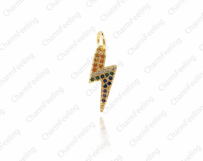 Gold Colourful lightning，CZ Paved lightning Rainbow，Micro Pave Thunder Necklace 20.5 ×7x2mm  1pcs
