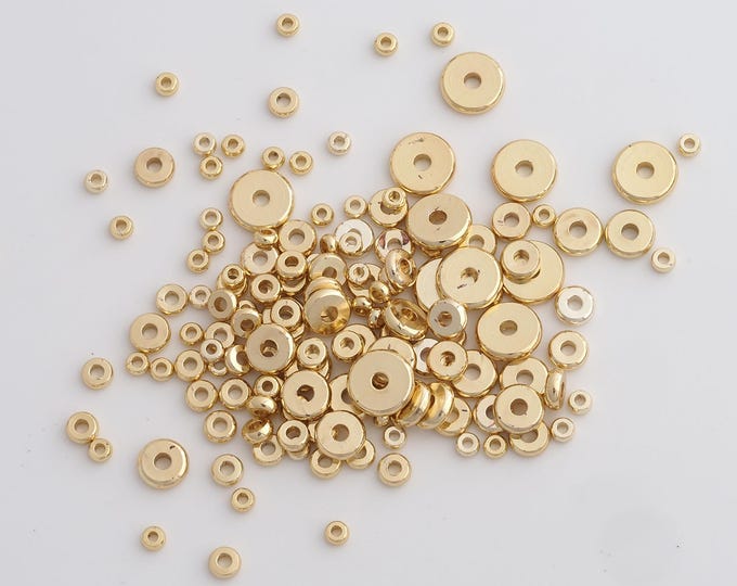 100pcs 18K Gold Tiny Flat Round Spacer Beads Disc Spacer Beads for Bracelet Jewelry Necklace Making Supply