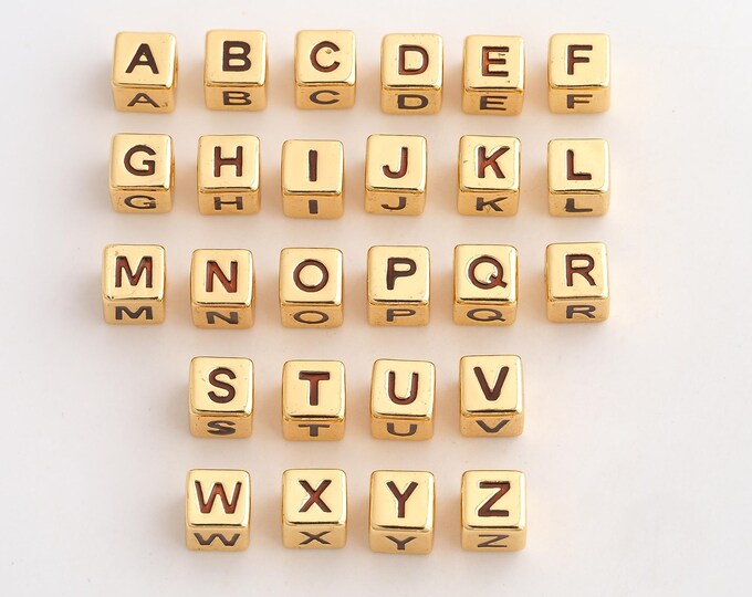 18K Gold Filled Initial Spacer Beads,Enamel Letter Beads,Initial Beads,DIY Jewelry Supplies,8x8mm Hole 4.3mm
