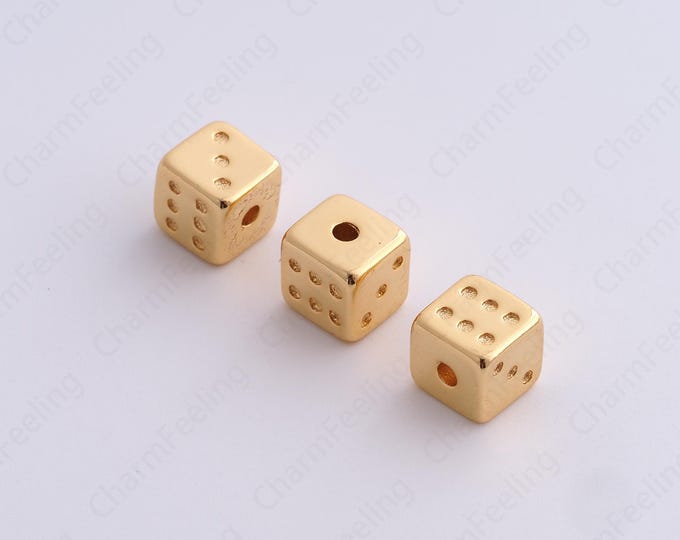 Gold Dice Spacer Beads, 18K Gold Filled Polyhedron Beads,Dainty Square Bracelet Necklace Spacer Beads, DIY Jewelry Supplies,7.6x7.2mm