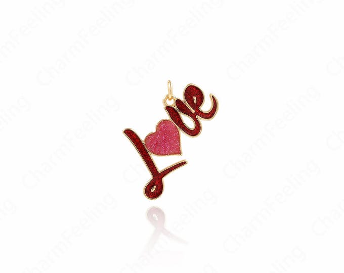 Letter Lover Pendant,Enamel Heart Charms,18K Gold Filled Enamel Love Pendant, Enamel Charm, DIY Jewelry Accessories,15x29x2mm