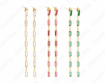 Micropavé CZ Fringe Earrings, 18K Gold Filled Long Earrings, Bar Earrings,Boho Earrings, Drop Earrings, DIY Jewelry Supplies, 2.5x90x2mm