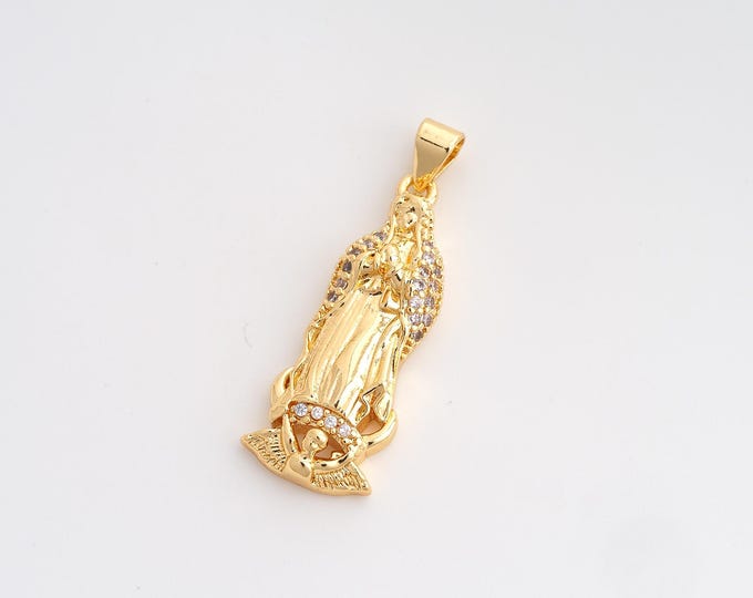 CZ Virgin Mary Pendant,Religious Pendant,18K Gold Filled Catholic Charm,DIY Jewelry Accessories,33x11.8x4.5mm