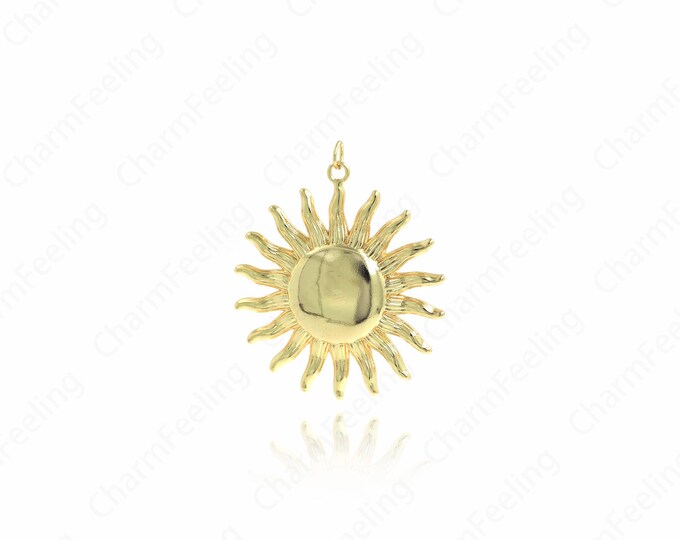 Sun Burst Pendant,Sunshine Necklace, 18K Gold Filled Sun Pendant, Sun Charm, DIY Jewelry Accessories, 45.7x37.8x4.5mm