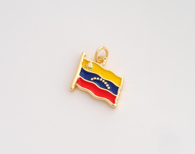 Enamel Venezuela Flag Pendant,Venezuela Pendant,18K Gold Filled Flag Charm,DIY Jewelry Accessories,16.3x14.7x2.6mm