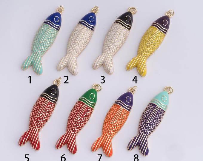 Fish Jewelry, Dainty Fish Necklace, Tropical Fish Pendant, 18K Gold Filled Enamel Fish Pendant,Marine Life Jewelry, 55.5x13.7x6mm