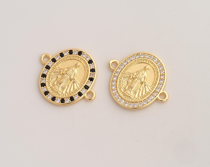CZ Virgin Mary Connector,Religious Connector,18K Gold filled Catholic Connector,DIY Bracelet Accessories, 23.2x20.5x2.3mm