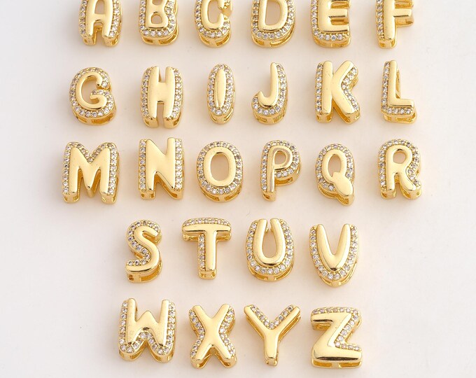 CZ Initial Pendant,Letter Pendant,18K Gold Filled Initial Charm,DIY Jewelry Accessories,10.2x7.8x5.5mm