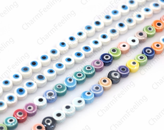 Mixed Color Round Eye Beads, Flat Round Beads,Lucky Eye Beads,Round Eye Porcelain Beads, DIY Craft Accessories, 8.5x8.5x5mm