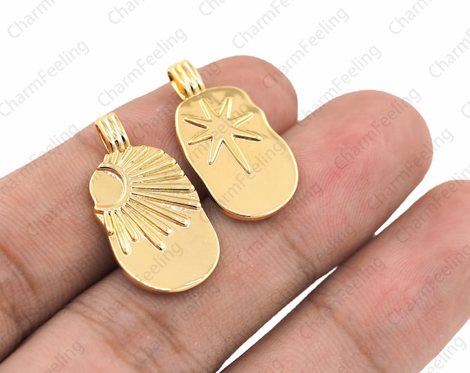 North Star Charm,Rectangle North Star Pendant,Sun with rays Sunshine Charm,gold sun charms,sunburst charm 24.5×12.8×1.7mm 23×12×1.8mm 1pcs