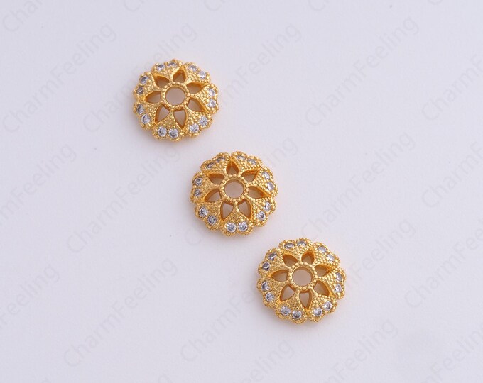 18K Gold Filled Flower Bead Caps,Pearl Caps,Round Bead Caps,Flower Caps,Spacer Jewelry, Brass Caps, DIY Gold Jewelry Making,9.6x2.8mm