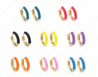 1 pair 18K Gold Filled Enamel Huggie Hoop, Enamel Charm,Minimalist Ear Hoop,Small Hoop, The Perfect Gift for Her And The Girl 13x13.3x3mm
