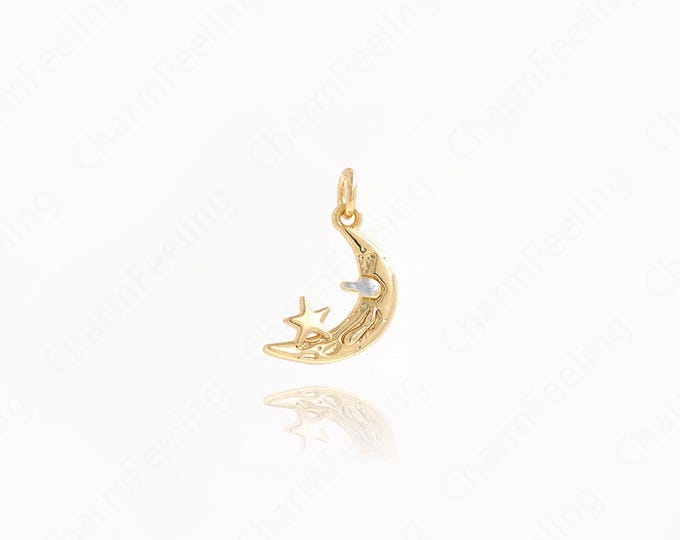 Moon Star Pendant,18K Gold Filled Moon Charm, Star Charm, Crescent Pendant,DIY Jewelry Supplies 18.5x8.8x1.7mm