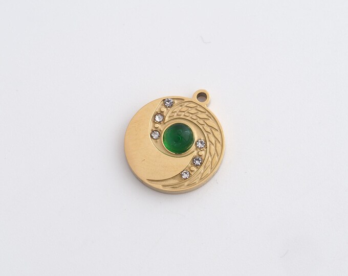 Stainless Steel Round Pendant,Coin Charms,CZ Disc Charm, DIY Jewelry Supplies,15.8x13.8x3.8mm