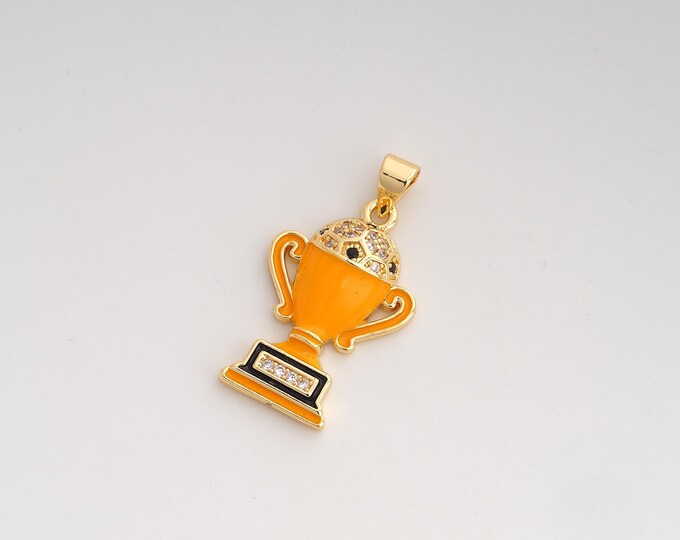 CZ Trophy Pendant,Enamel Trophy Pendant,18K Gold Filled Trophy Charm,DIY Jewelry Accessories,29x16x5mm
