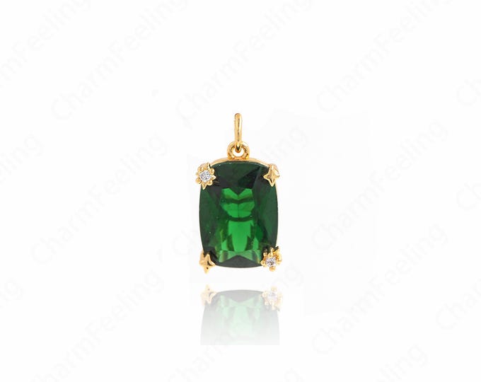 18K Gold Filled Rectangular Necklace, Gold Rectangular Charm, Micropaved CZ Bar Pendant, DIY Jewelry Accessories 19x10x6.4mm