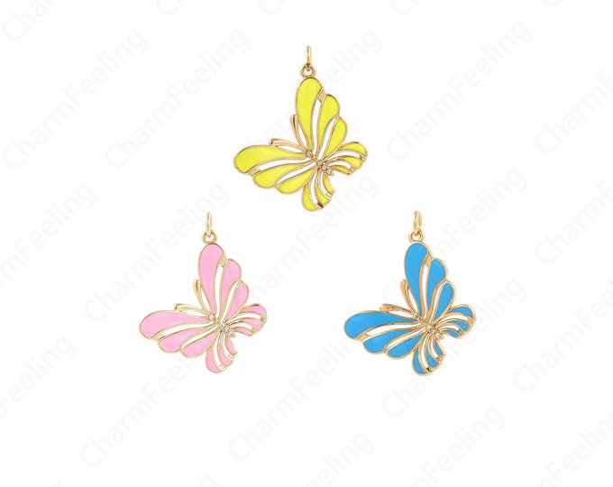 Butterfly Pendant, Enamel Butterfly Necklace,18K Gold Filled Butterfly Pendant,Insect Necklace,DIY Jewelry Accessory 21x26x2.5mm