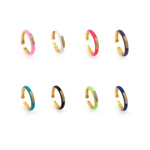 18K Gold Filled Enamel Ring, Micropavé CZ Gold Open Ring, Adjustable Ring, Enamel Charm, Exquisite Ring, A Gift For Her