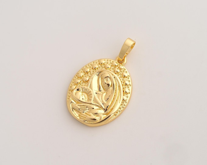 Virgin Mary Pendant,Religious Pendant,18K Gold Filled Catholic Charm,DIY Jewelry Accessories,32.3x19.3x3.6mm
