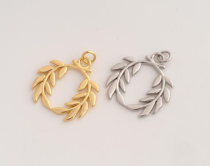 Wreath Pendant,Wreath Pendant,18K Gold Filled Wreath Charm,DIY Jewelry Accessories,26.4x23.4x1.5mm