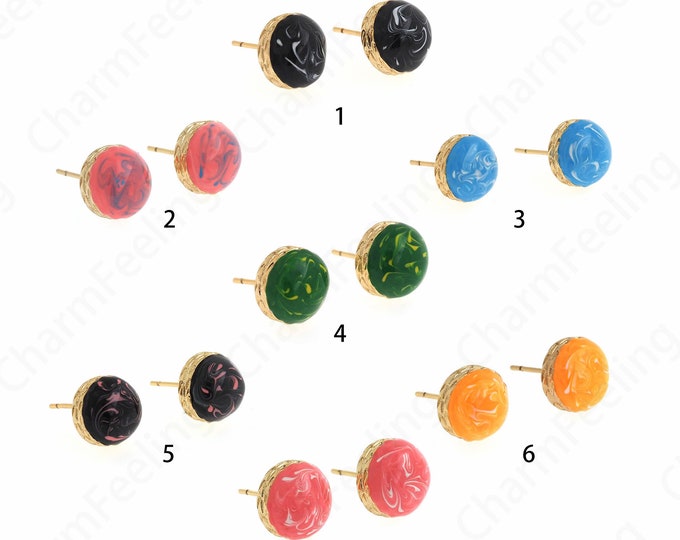 Everyday Earrings, Enamel Earrings, Enamel Charm, 18K Gold Filled Pierced Earrings, Gifts for Her, DIY Earring Accessories, 10x7.5mm