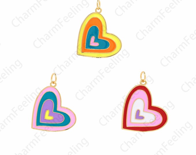 Heart-Shaped Necklace, Enamel Charm Enamel Heart-Shaped Pendant, Enamel Heart Charm,DIY Jewelry Making Accessories 27x20.8x1.6mm