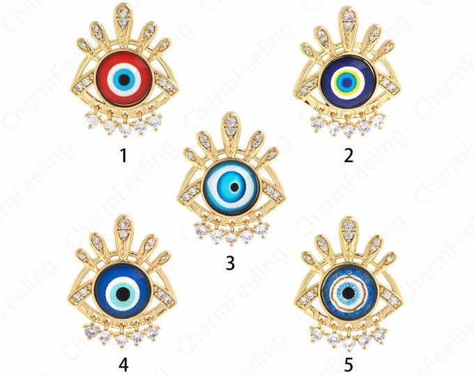 Micropavé CZ Devil's Eye Necklace,Enamel Eye Pendant, Lucky Eye Necklace, 18K Gold Filled Eye Charm, DIY Jewelry Supplies,30x24.5x4.5mm