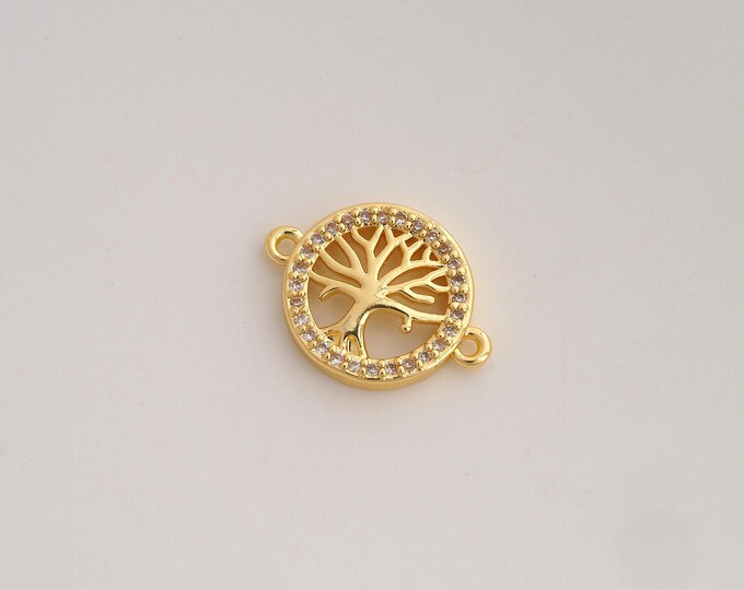 CZ Tree of Life Connector,Round Tree Connector,18K Gold filled Round Connector,DIY Bracelet Accessories, 19x14.2x3mm