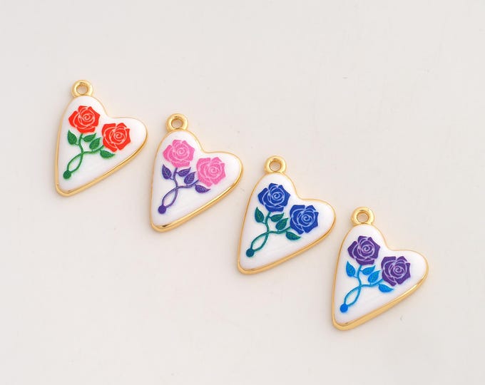 Heart Pendant,Enamel Flower Pendant,18K Gold Filled Heart Flower Charm,DIY Jewelry Accessories,23.2x16x3.3mm