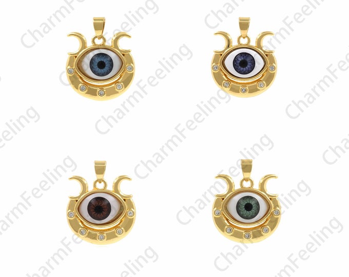 Enamel Charm,Micropavé CZ Eye Charm, ye Pendant,Beautiful Eye Necklace, 8K Gold Filling The Third Eye Charm,23.5x28.5x6.5mm