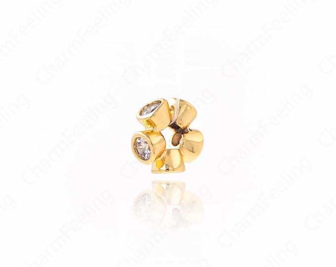 18K Gold Filled Flat Beads,Gold Spacer Beads,Flower Bead,Cubic Zirconia Gold Spacer Beads,10x4.3mm