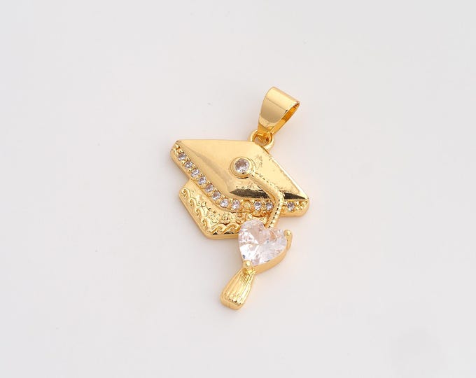 CZ Doctoral Cap Pendant,Doctoral Cap Pendant,18K Gold Filled Doctoral Cap Charm,DIY Jewelry Accessories,29x19.7x3.7mm