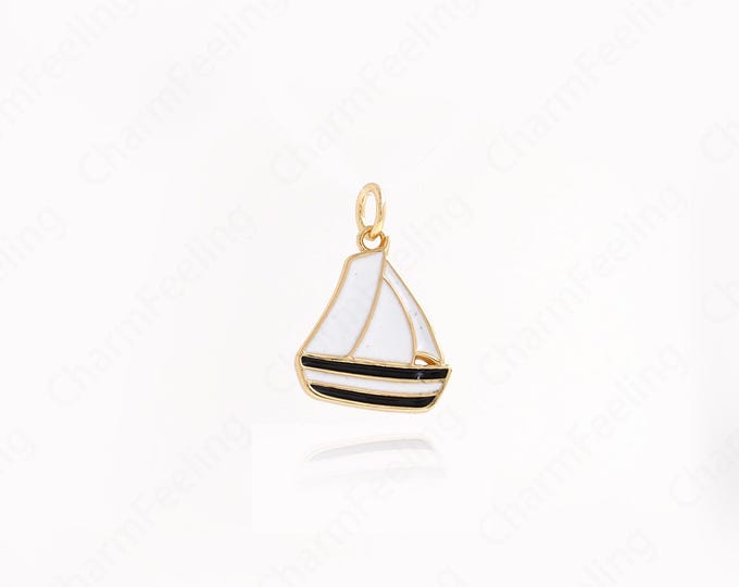18K Gold Filled Enamel Sailboat Pendant, Sailboat Necklace, Sailboat Charm, Enamel Pendant, Nautical Charm, Marine Necklace, 19.5x13.5x1.7mm