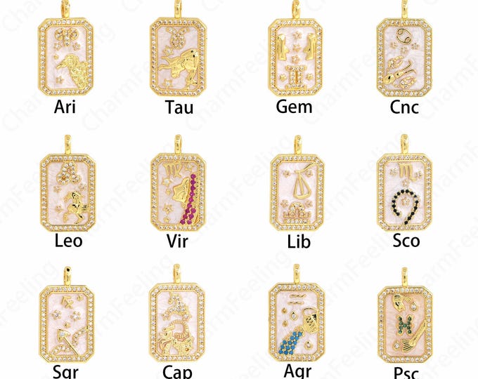 Enamel Square Pendant, 18K Gold Filled Zodiac Charms,Rectangle Charm,Constellation Charm,DIY Jewelry Accessories,25x15x2.5mm