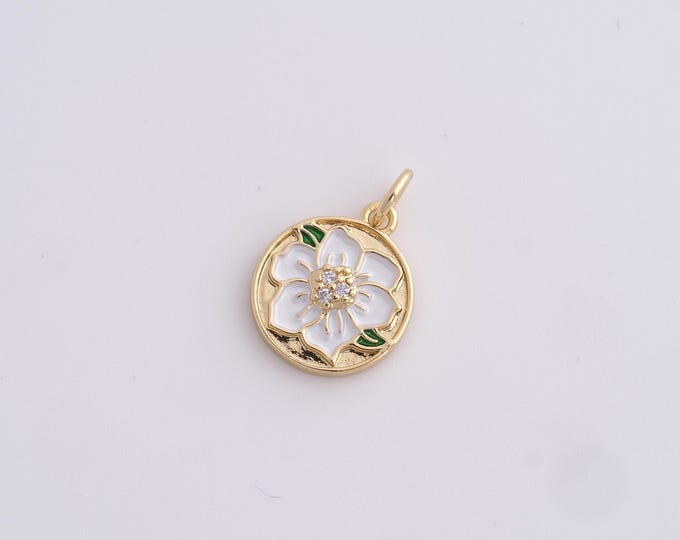 Enamel Lotus Pendant, 18K Gold Filled Flower Charm,Flower Pendant, DIY Jewelry Supplies,17.5x12x2.5mm