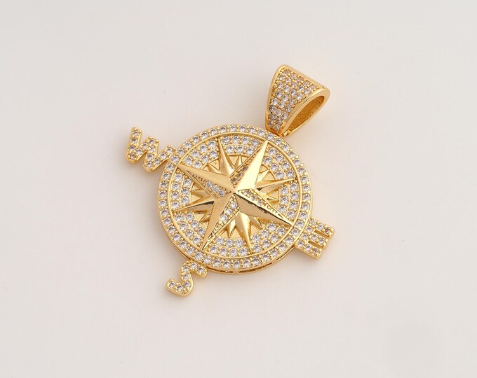 CZ Compass Pendant,Direction Pendant,18K Gold Filled Compass Charm,DIY Jewelry Accessories,45.3x40x4.8mm