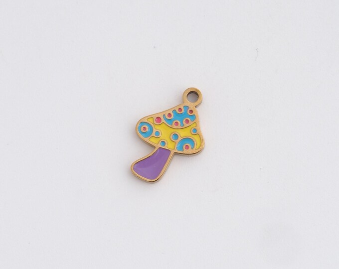 Enamel Mushroom Charms,Dainty Fungi Charm, 18K Gold Filled Mushroom Pendant,DIY Jewelry Accessories 14.7x9.6x1.3mm