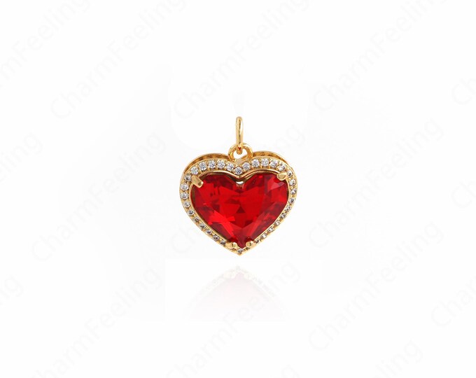 Heart Pendant, Micropavé CZ Love Necklace,18K Gold Filled Heart Charm, Love Charm, DIY Jewelry Accessories, 18.4x15.5x7.7mm