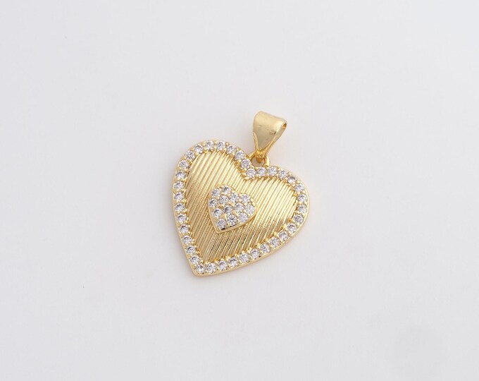 CZ Heart Pendant,Love Pendant,18K Gold Filled Heart Charm,DIY Jewelry Accessories,23.6x18.4x4mm