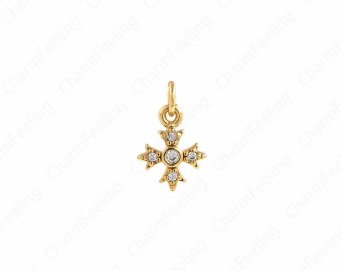 Snowflake Pendant, Ice Crystal Necklace, 18K Gold Filled Snowflake Charm, Micropavé CZ Snowflake Necklace, DIY Jewelry Supplies, 12.5x8x2mm