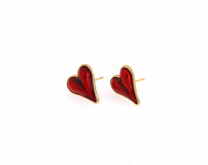 18K Gold Filled Heart Earrings, Love Earrings,Enamel Love Earrings, Enamel Love Earrings, Enamel Charm,17x15x5.5mm