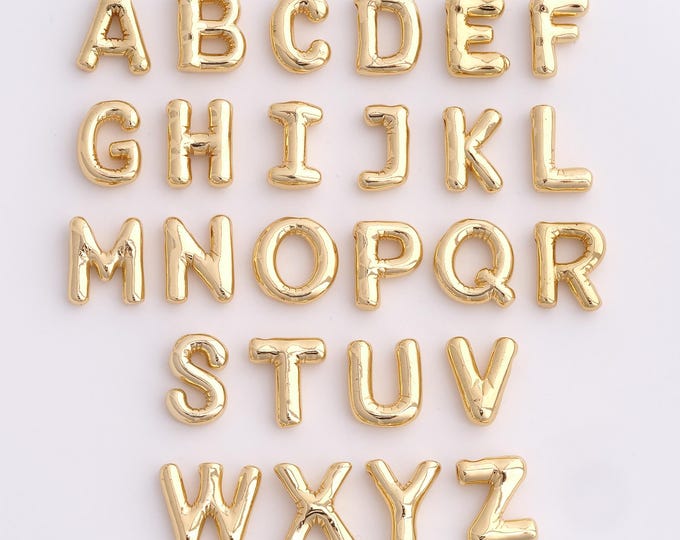18K Gold Filled Initial Pendant, Letter Pendant, Alphabet Charm, DIY Jewelry Accessories, 14.6x12.4x4mm