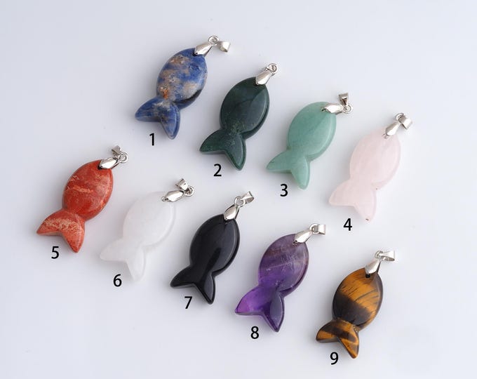 Natural Stone Pendant,Fish Gemstones Charms,Crystals Gemstones Charm,DIY Jewelry Accessories,42.5x15.4x8.6mm