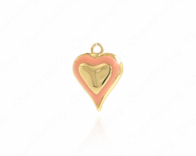Enamel Heart Charm,18K Gold Filled Heart Pendant, Heart-Shaped Necklace, Enamel Charm DIY Jewelry Making Accessories 26.5x20.3x10.3mm