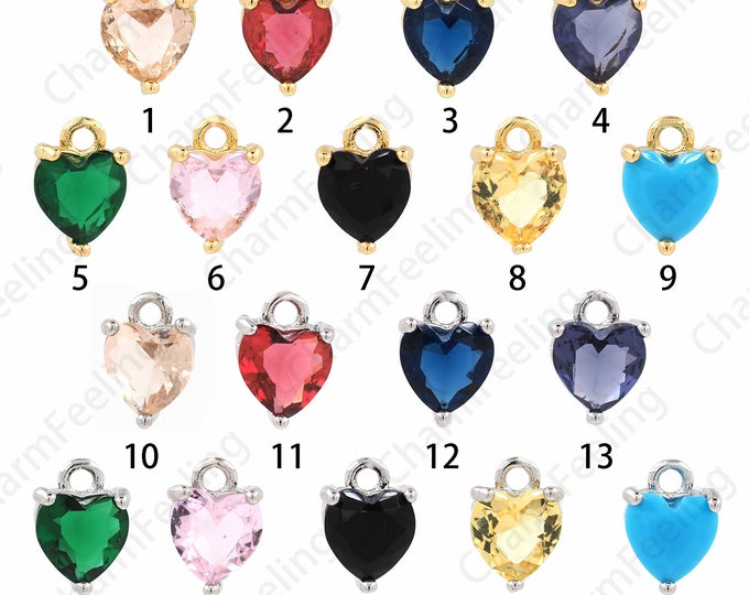 10 pcs,Crystal Heart Pendant, Micropavé CZ Love Necklace, 18K Gold Filled Crystal Charm, Love Charm, DIY Jewelry Accessories,8.5x6x3.5mm