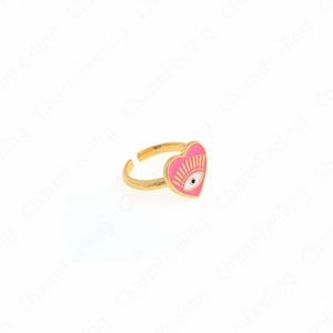 Heart Signet ring Ring,Enamel Engagement Ring, 18K Gold Filled Eye Ring, Enamel Heart Rings,Gold Open Ring, Adjustable Ring, Gift For Her