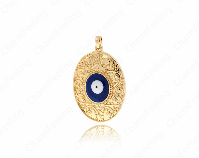 18K Gold Filled Devil's Eye Pendant,Enamel Devil's Eye Charms, Devil's Eye Necklace for DIY Jewelry Making Supplies 55.5x35x9mm